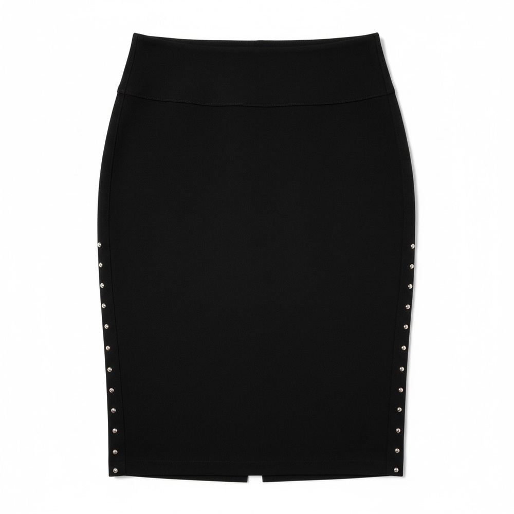 Made in Italy Artigli Elegant Black Midi Skirt with studded sides size 6